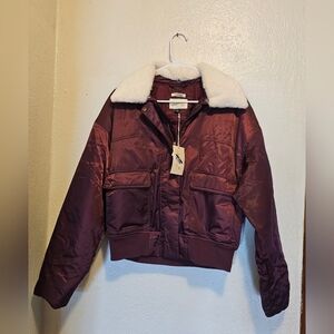 Women's Universal Thread Bomber Jacket with White Faux Shearling Collar